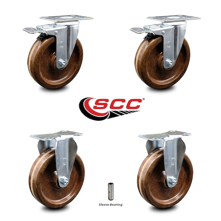 Service Caster 5 Inch High Temp Phenolic Swivel Top Plate Caster Lock Brakes 2 Rigid SCC, 2PK SCC-TTL20S514-PHSHT-2-R-2